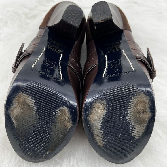 Kurt Geiger Sz 36 US 5.5 Brown Leather Suede Peep Toe 4.5” Stacked Heel Pump - Picture 11 of 16